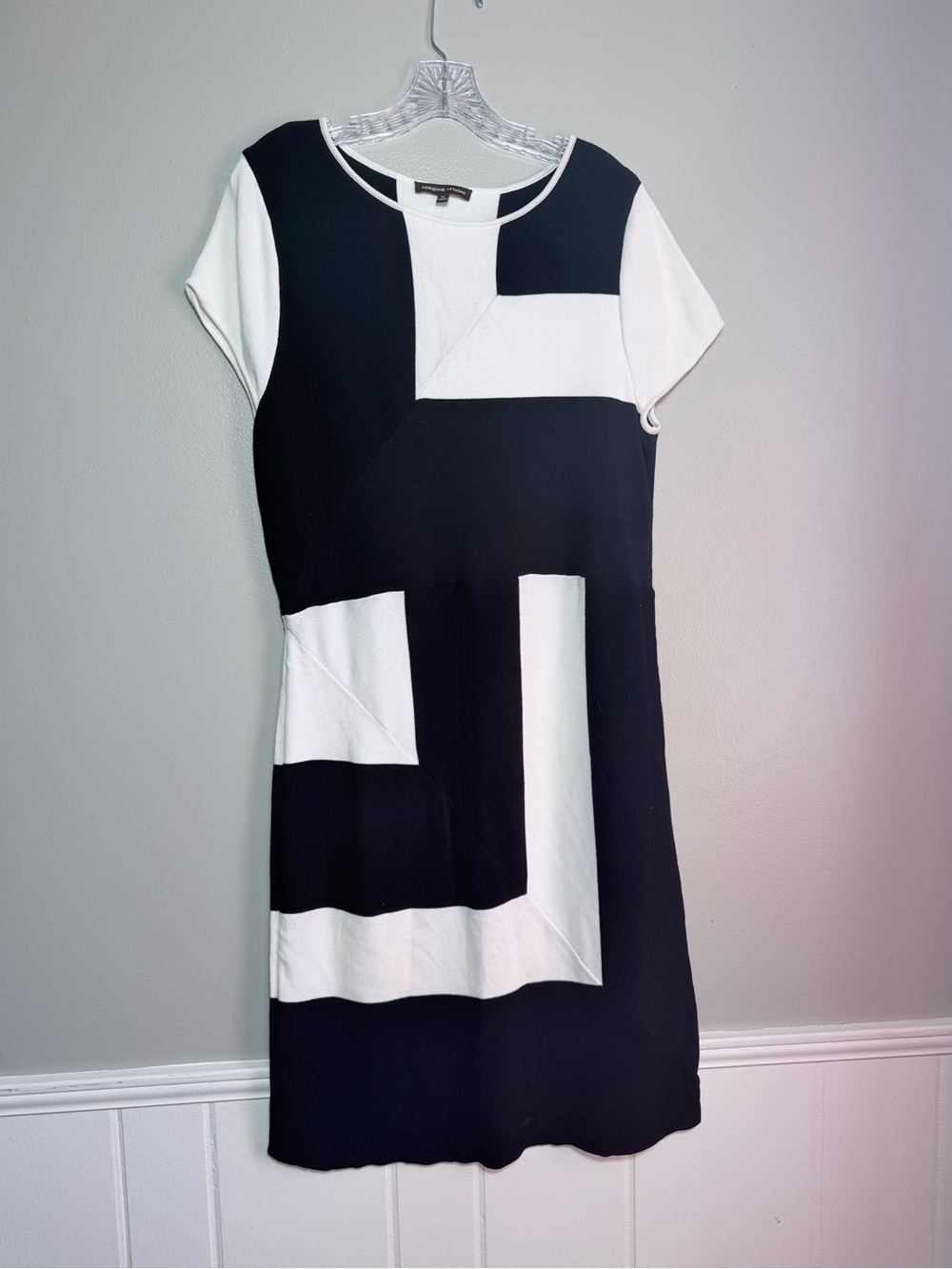 Adrienne Vittadini Geometric Colorblock Dress Black White Mod Shift Dress XL